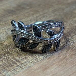 Blue spinel & CZ 925 Leaf Design Ring